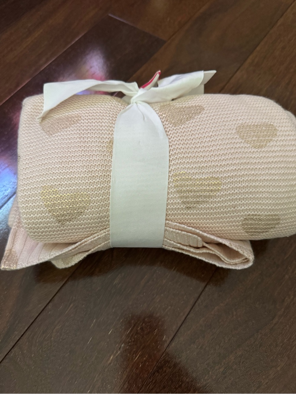 Soft Pink Knit Heart Throw Blanket